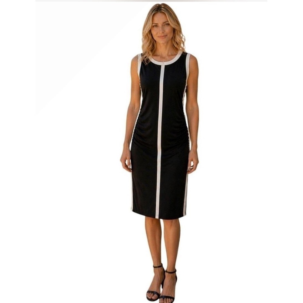 Lauren Ralph Lauren Black Cream Colorblock Ruched Sheath Midi Dress Size 10